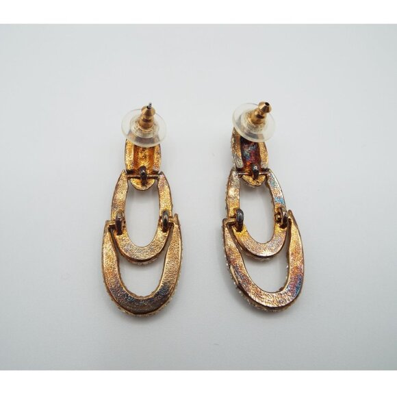 Vintage Carre Dangling Rhinestone Pierced Earrings - Picture 4 of 6